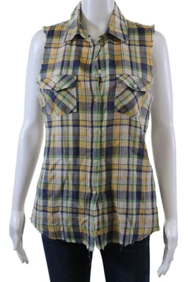 What Goes Around Comes Around 女式棉格子纽扣上衣黄色 S 码 — 第 1/4 张图片