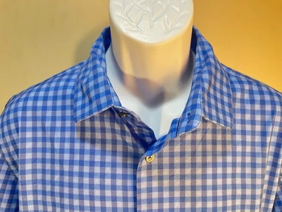 BUGATCHI Men's blue & white plaid long sleeve OoohCotton stretch shirt XL - Image 1 of 4