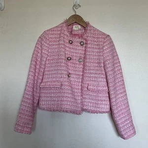 Maeve Anthropologie Double Breasted Tweed Jacket Blazer Size 4 Pink Preppy - Picture 1 of 5