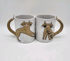 Juego de 2 tazas de café de gres esmaltado a mano Anthropologie Kiki Cat Kitty taza de té - Imagen 1 de 17