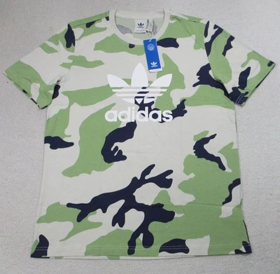 NWT Adidas Shirt Mens Large Green Camo AOP Trefoil Logo Originals Cotton Graphic - Image 1 of 4