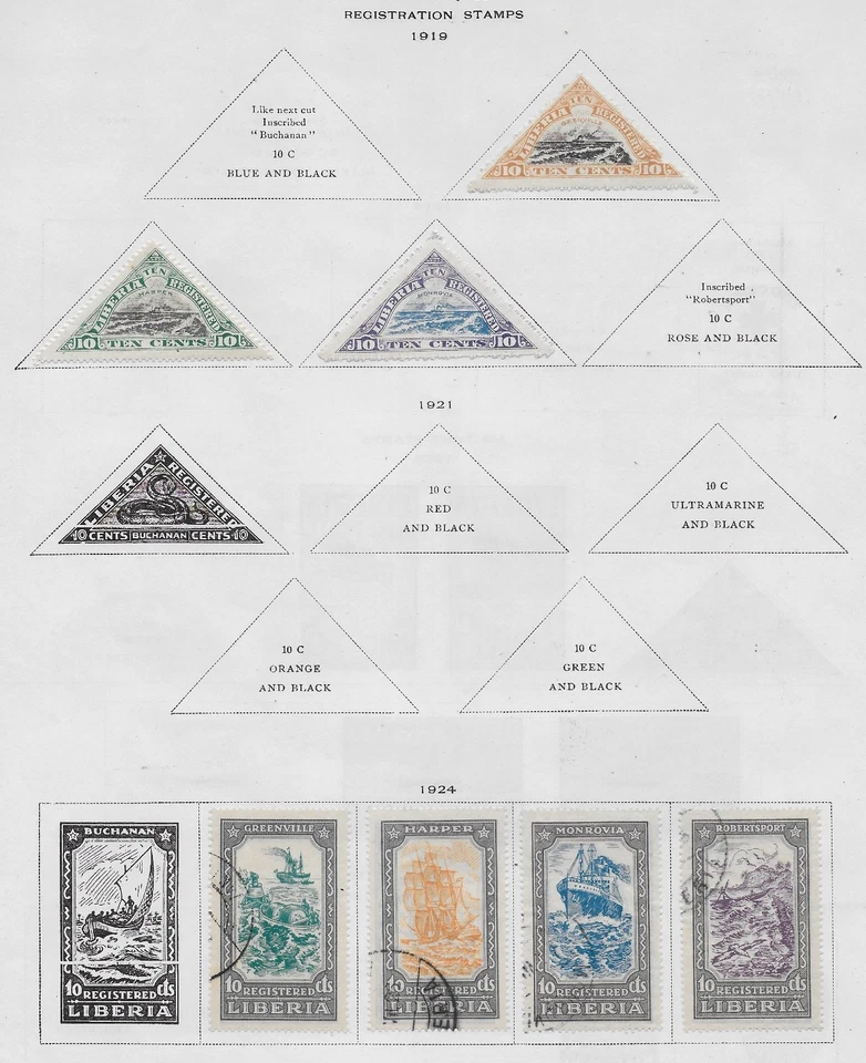 7 estampillas de registro de Liberia de álbum antiguo de calidad 1919-1924 Foto 1 de 1