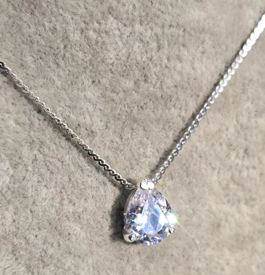 Sterling Silver Necklace w Pear Shaped Solitaire Pendant CZ Smooth S Link Chain - Image 1 of 4