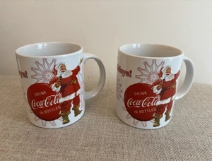 Coca Cola Santa and Coke Bottle Vintage Coffee Mugs Cups Happy Holidays Set of 2 - Picture 1 of 6