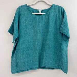 Eileen Fisher Washed Organic Linen Delave Top Teal Medium - Bild 1 von 9