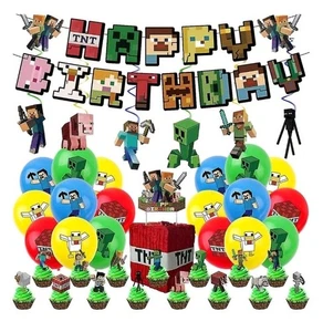 Gioco Minecraft Tema Decorazione Festa Compleanno Palloncini Striscione Cake Toppers - Foto 1 di 3