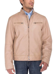 Luciano Natazzi Mens Trim Fit Lambskin Leather Moto Jacket Vintage - Picture 1 of 3
