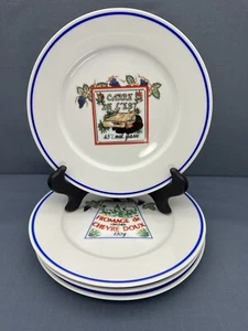 REVOL France FROMAGE Porcelain 7 1/2" CHEESE PLATES Blue Rim SET OF 4 - Picture 1 of 13