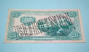 RWANDA & BURUNDI WITH BURUNDI OVERPRINT 20 FRANCS 1960 CROCODILE IN VF CONDITION - Picture 1 of 2