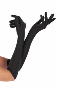 Lange Schwarze Damen Handschuhe 20er Jahre Halloween Glanz Kostümzubehör