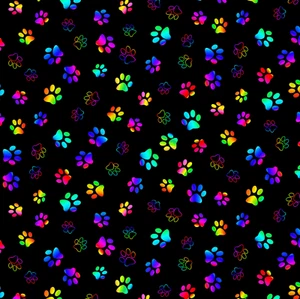 Tela de algodón negra con estampado de patas de arco iris 18” x 44” 100 % algodón - Imagen 1 de 1