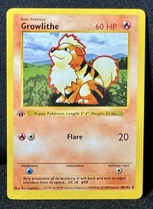 🔥Growlithe 28/102 “SET BASE SHADOWLESS” (Raro Francobollo FAT) 1° EDIZIONE Tesoro! - Foto 1 di 3