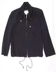 Louis Feraud Wool Blend Wide Pinstripe Zip Drawstring Jacket SZ 6 Blue Black - Picture 1 of 12