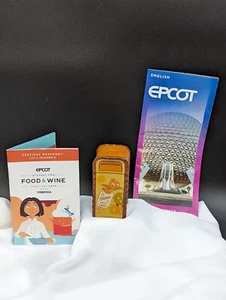 DISNEY EPCOT Flower Garden Orange Bird Salt/Pepper Trash Can MAP& 2023 Passport  - Picture 1 of 13