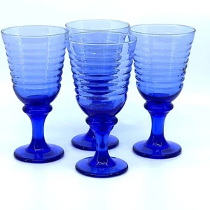 Vintage Libby Sirrus Cobalt Blue Goblets Groovy Hipster Wine Glasses Set of 4 - Picture 1 of 11