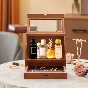 Organizador de Perfumes Caja de Almacenamiento de Joyería de Madera Soporte de Exhibición de Perfumes con Cajón - Imagen 1 de 15
