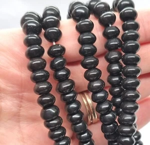 x5 Strings Semi Precious Gemstones - Black Onyx Rondelle 7mm by 5mm - Picture 1 of 3