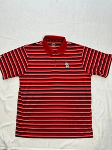 XL Majestic St Louis Cardinals Golf Shirt Polo Red Stripes Cool Base Striped - Picture 1 of 5