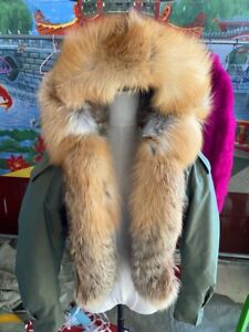 Real Red Fox Fur Parka Coat Short For Women Thick Warm Jackets Winter