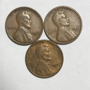 1941 1941D 1941S PDS Lincoln Wheat Cents sehr schöne Münze 225 - Bild 1 von 1