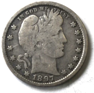 1897 25c Barber Silver Quarter Dollar Twenty Five Cents Philadelphia - Bild 1 von 2