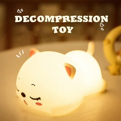 Rechargeable Silicone Pat Lamp Cute Cat Lamp LED Sleep Night Light Gift Kids - Image 1 of 4