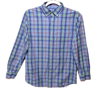 Camisa ballena Vineyard Vines niños M 12 a 14 botones a cuadros azul manga larga  Foto 1 de 4