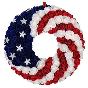 July 4th Wreath Patriotic Americana Wreath Boxwood Handcrafted 13" ROUND - Picture 1 of 8