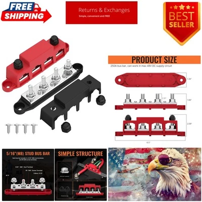 Versatile 12V 250A Bus Bar Terminal Block with Protective Cover for Safe Wiring - Image 1 of 4