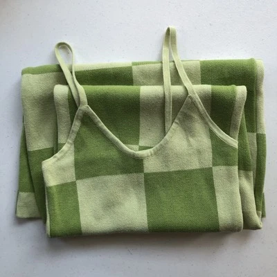 Peppermayo Lime Green Checker Dress S/M Bodycon Cotton Dopamine Knit Maxi Midi - Image 1 of 4