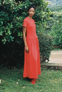 Abito Ciao Lucia Coletta Rosso Taglia Media Manica Corta Jersey Maxi Vita Goduta - Foto 1 di 13