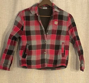 Carhartt Flannel Sherpa Lined Snap Front Plaid Jacket Youth Small (7/8) - Picture 1 of 3
