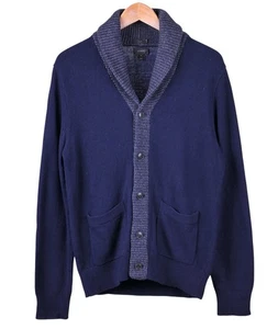 J.Crew Slim Navy Blue ALPACA Merino WOOL Shawl Collar Cardigan Sweater Mens M - Picture 1 of 10