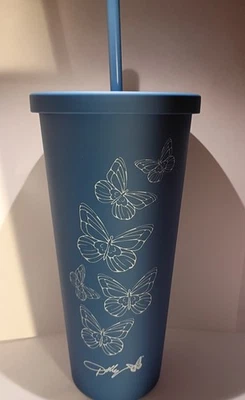 NUEVO vaso Dolly Parton MARIPOSA 20 OZ + tapa y pajita azul oscuro Foto 1 de 2