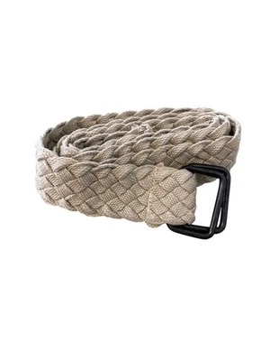 Cinturón de tela tejida talla 34 beige negro metal hebilla cuadrada ajuste ajustable duradero Foto 1 de 4