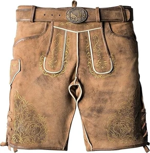 Autentici pantaloni di pelle tedeschi da uomo - pantaloncini Oktoberfest in vera pelle - Foto 1 di 6