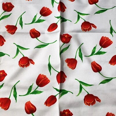 Tela de algodón vintage blanca floral doble tejido estampado de tulipán 2 años X 44" Foto 1 de 4