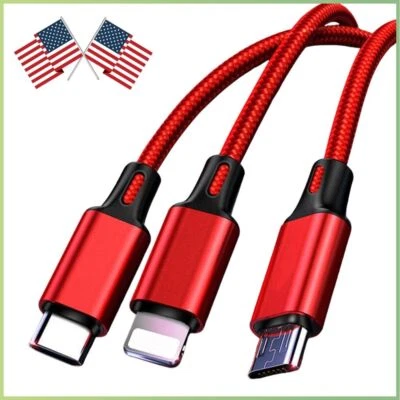 3 in 1 Fast Charging Cable Cell Phone Charger Cord For iPhone Type C Micro Lot - Image 1 of 4