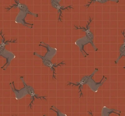 Lewis & Irene - 'Celtic Coorie' Hirsche auf dunkelbraun 100% Baumwolle