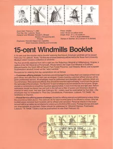 #8003 15c Windmills Stamp Booklet Stamps - Scott #1742a USPS Souvenir Page - Picture 1 of 1