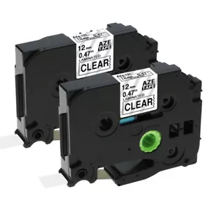 2 PK clear label tape TZ131 TZe-131 12mm compatible Brother P-touch label maker - Picture 1 of 7
