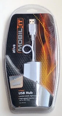 ativa MOBIL-IT 4-Port USB 2.0 Hub High Speed Pocket Size WHITE NEW - US Seller!! - Image 1 of 4