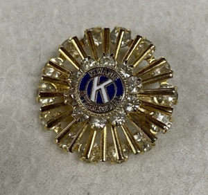 Vintage Kiwanis International Pin On Brooch With Blue Enamel And Rhinestones - Picture 1 of 8