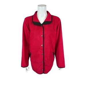 Susan Graver Weekend Polar Fleece Jacket w/ Contrast Trim Red/Black 2X Plus Size - Picture 1 of 2