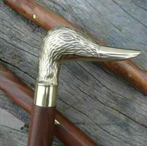 Walking Stick Cane Brass Duck Handle Vintage Antique Wooden Victorian Designer - Picture 1 of 6