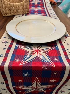 Stripes Star Patriotic Table Runner 4th of July 13 x 72 Inch Memorial Day MG - Picture 1 of 3
