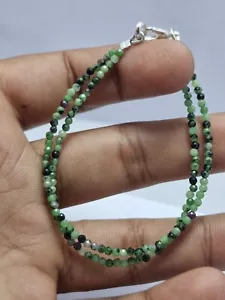Ruby Zoisite Gemstone 2 mm Round Beads 925 Silver 10" 2 Layer String Bracelets - Picture 1 of 10