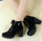 Womens Casual High Block Heel Round Toe Bootie Ladies Lace Up Platform Boots