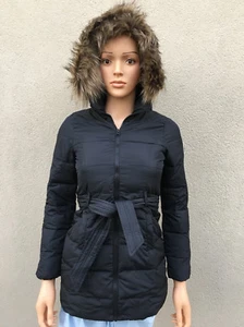 ABERCROMBIE KIDS GIRL JACKET size LARGE authentic BLACK puffer hoodie fur New - Picture 1 of 4