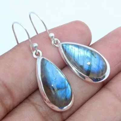 Labradorite Solid 925 Sterling Silver Beautiful Handmade Women Gift Earring M672 - Image 1 of 4